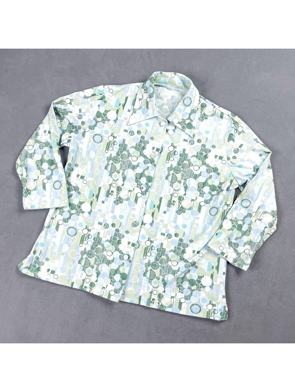 70's Mod Shirt, Abstract Button Up Women's Collared Blouse